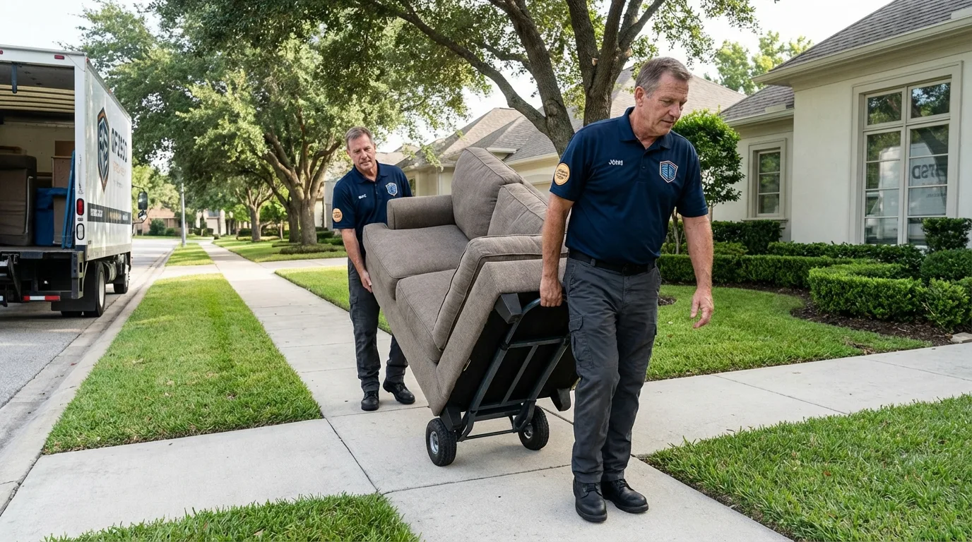 Local residential moving crew loading furniture in Smithville, OH
