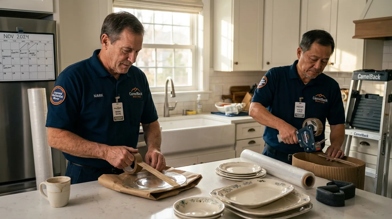 Professional crew packing kitchen dishware in Smithville, OH